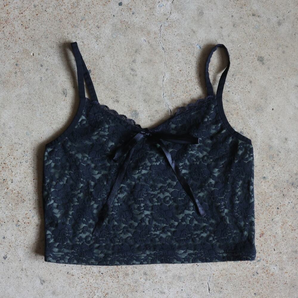 Y2K Black Lace Cami Top Goth Coquette Fairy Grunge Lingerie Inspired Size M